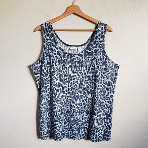 Chico's Animal Print Contemporary Tank Top Smooth Stretchy Blue Size Women's XL